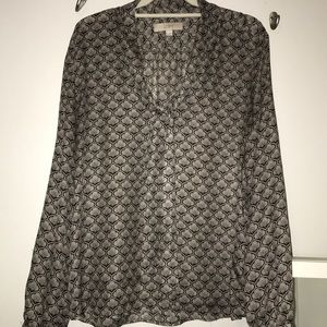 Beautiful silk tie blouse, black and grey